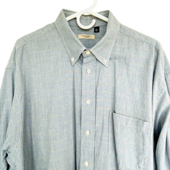 Burberry London Windowpane Plaid Button Down Dress Shirt Mens XL Old Money
